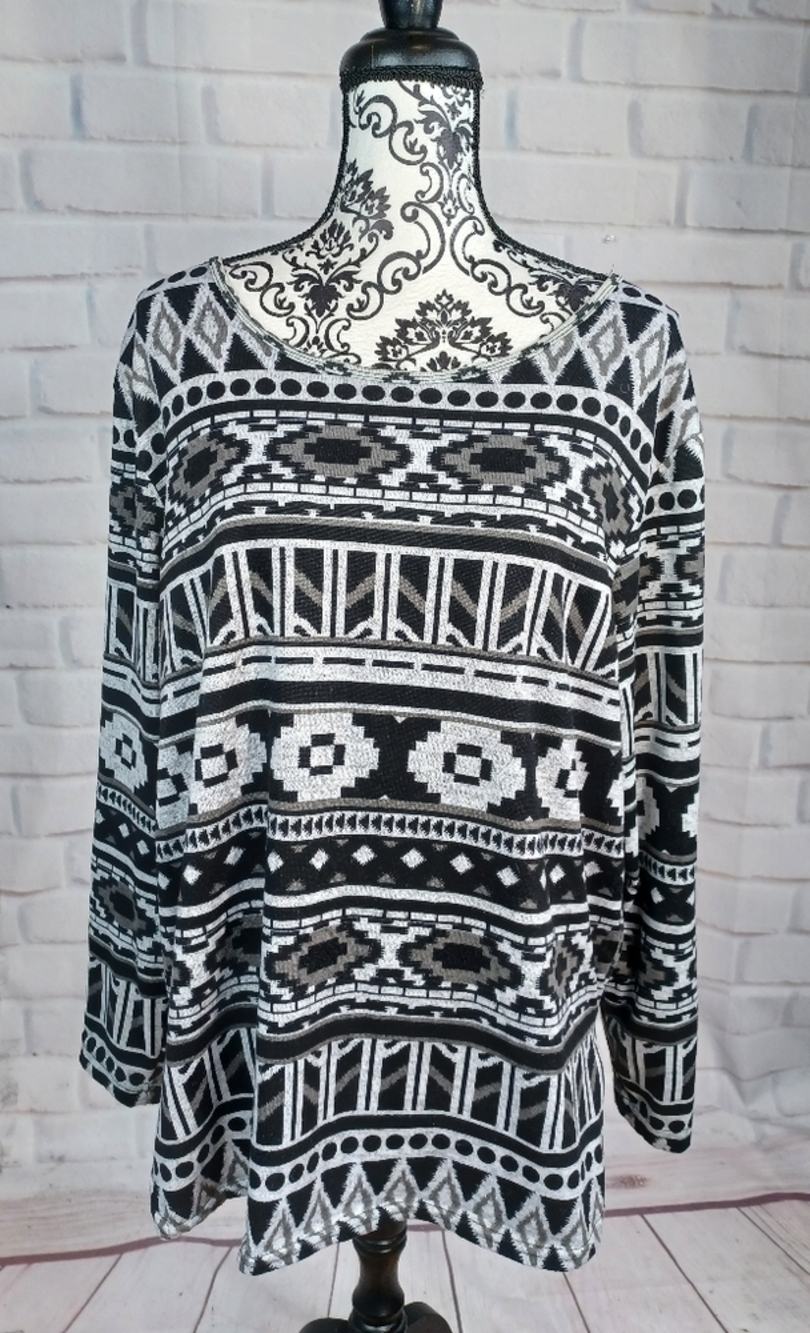 Bobbie Brooks womens geo print long sleeve top plus size 1x stretch knit bb16
